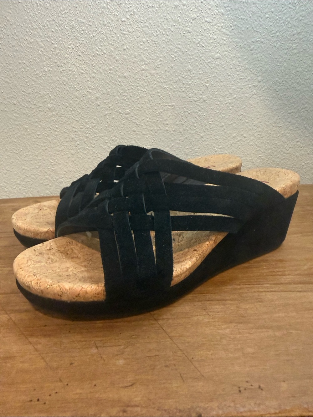 UGG Lilah Black Suede Cork Wedge Slide Sandals Women’s Size 7